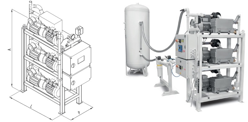 System podciśnieniowy z filtracją, pompami i zbiornikiem próżniowym